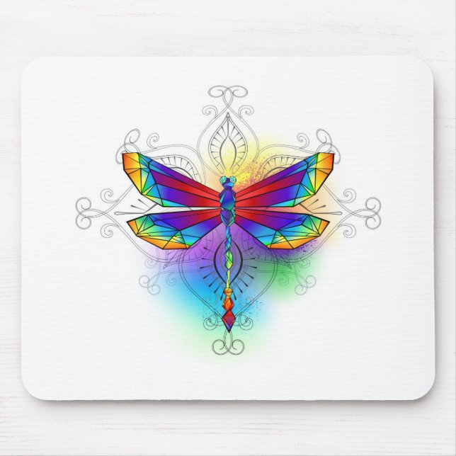 Rainbow Polygonal Dragonfly Mouse Pad (Front)