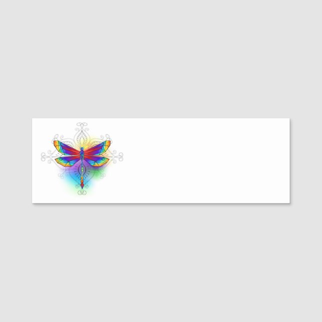 Rainbow Polygonal Dragonfly Name Tag (Front)
