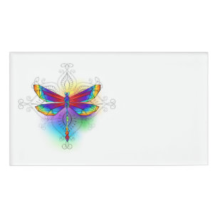 Rainbow Polygonal Dragonfly Name Tag