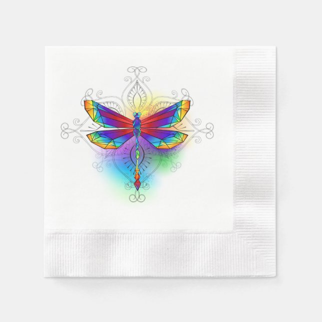 Rainbow Polygonal Dragonfly Napkin (Front)
