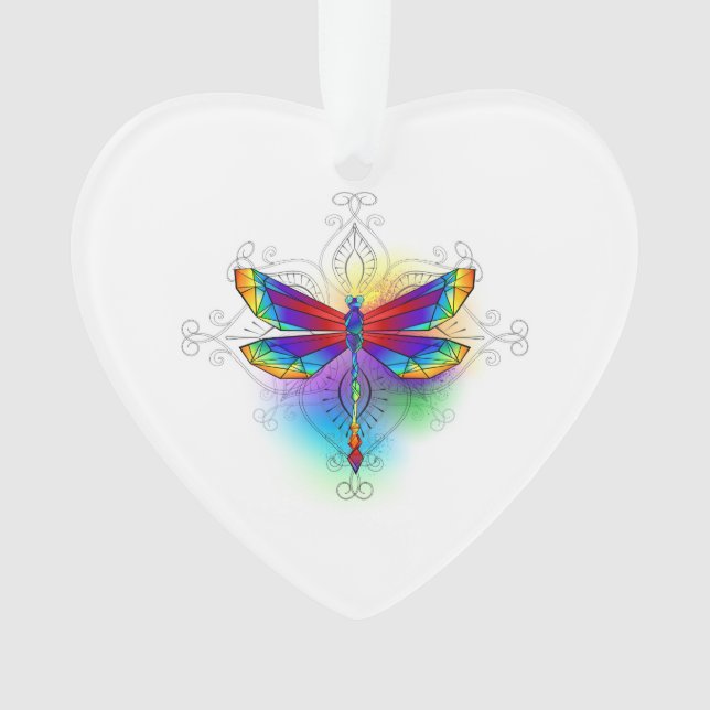 Rainbow Polygonal Dragonfly Ornament (Front)