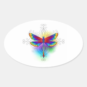 Rainbow Polygonal Dragonfly Oval Sticker