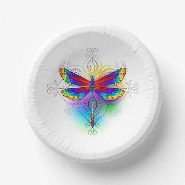 Rainbow Polygonal Dragonfly Paper Plate (Front)