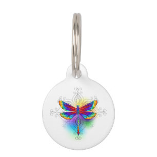 Rainbow Polygonal Dragonfly Pet Tag