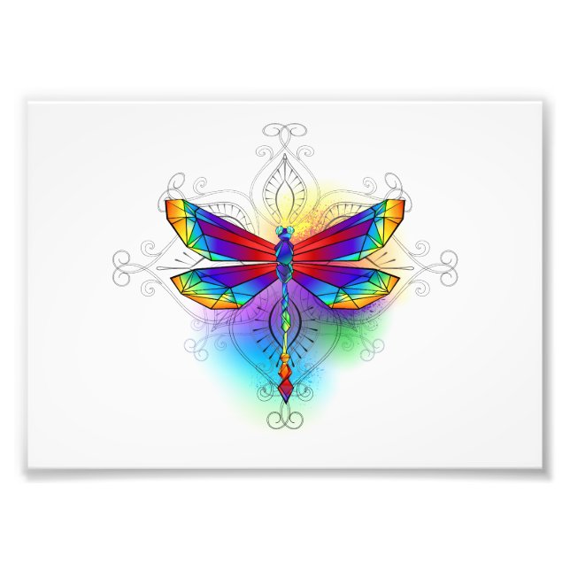Rainbow Polygonal Dragonfly Photo Print (Front)