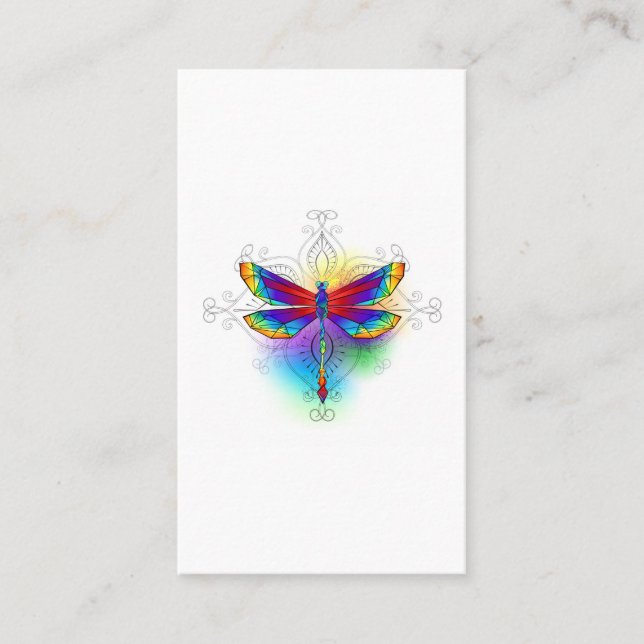 Rainbow Polygonal Dragonfly Place Card (Front)