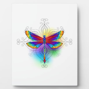 Rainbow Polygonal Dragonfly Plaque