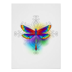 Rainbow Polygonal Dragonfly Poster