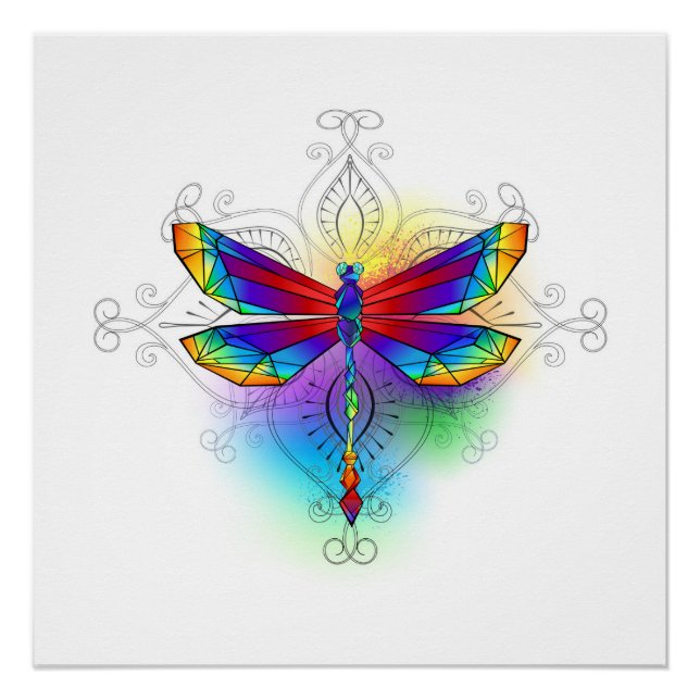 Rainbow Polygonal Dragonfly Poster (Front)