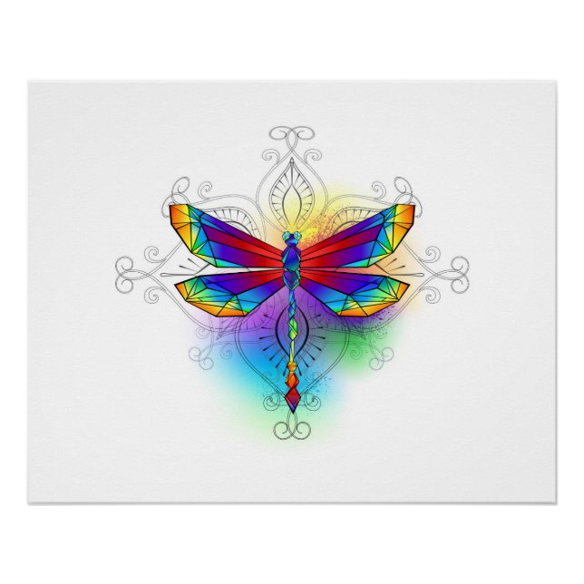 Rainbow Polygonal Dragonfly Poster (Front)
