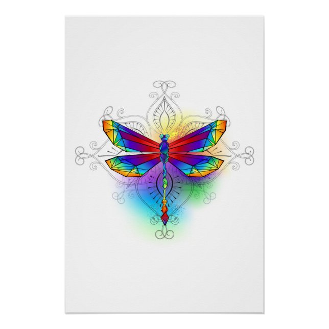 Rainbow Polygonal Dragonfly Poster (Front)
