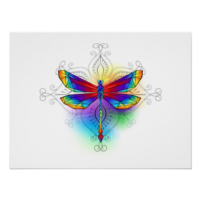 Rainbow Polygonal Dragonfly Poster (Front)