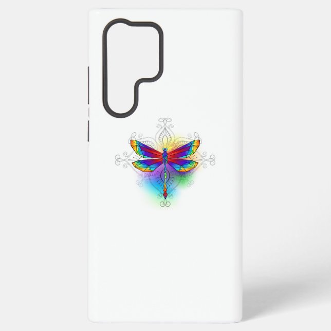 Rainbow Polygonal Dragonfly Samsung Galaxy S22 Ultra Case (Back)