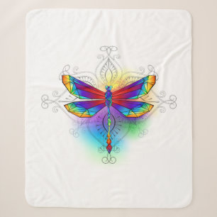 Rainbow Polygonal Dragonfly Sherpa Blanket