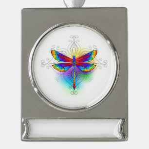 Rainbow Polygonal Dragonfly Silver Plated Banner Ornament