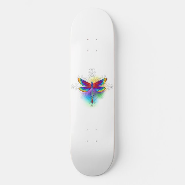 Rainbow Polygonal Dragonfly Skateboard (Front)