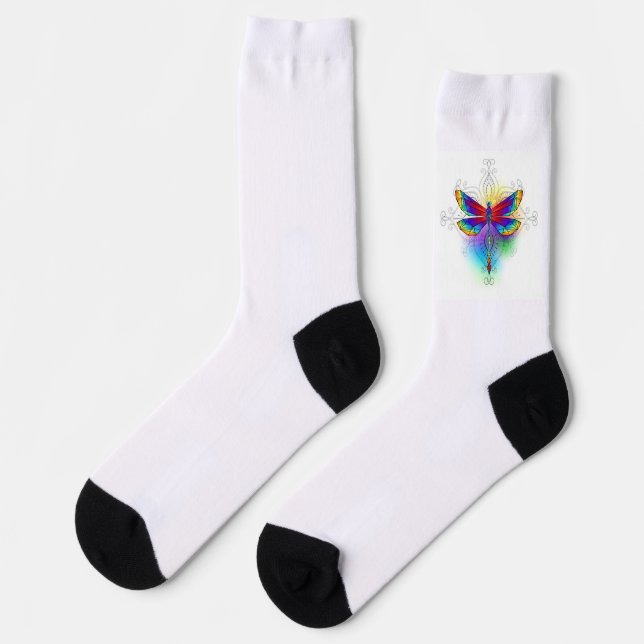Rainbow Polygonal Dragonfly Socks (Left)