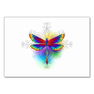 Rainbow Polygonal Dragonfly Table Number