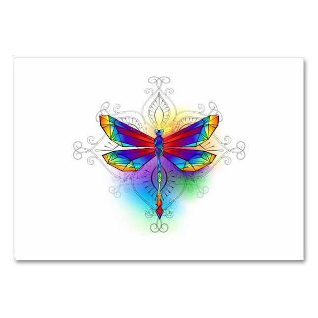 Rainbow Polygonal Dragonfly Table Number (Front)