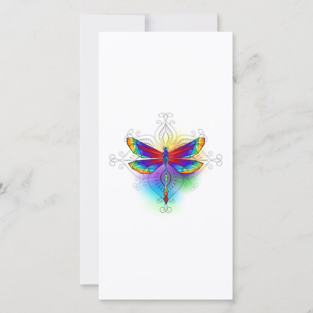 Rainbow Polygonal Dragonfly Thank You Card (Front)
