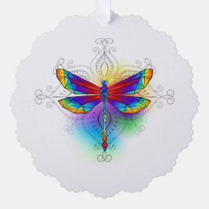 Rainbow Polygonal Dragonfly Tree Decoration Card
