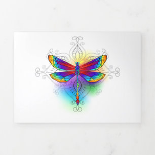 Rainbow Polygonal Dragonfly Tri-Fold Holiday Card