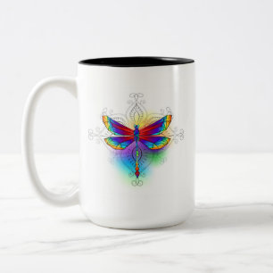 Rainbow Polygonal Dragonfly Two-Tone Coffee Mug