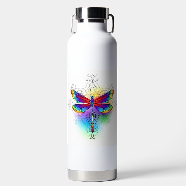 Rainbow Polygonal Dragonfly Water Bottle (Front)