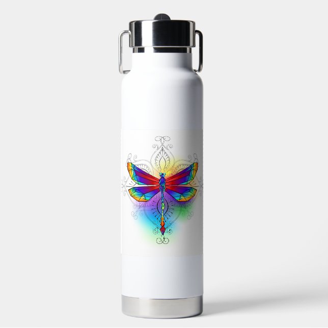 Rainbow Polygonal Dragonfly Water Bottle (Front)