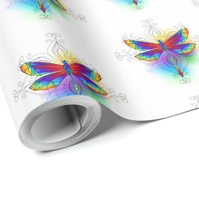 Rainbow Polygonal Dragonfly Wrapping Paper (Roll Corner)
