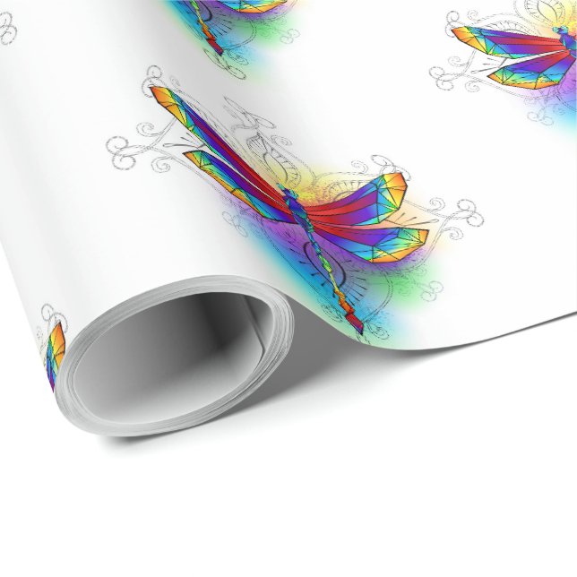 Rainbow Polygonal Dragonfly Wrapping Paper (Roll Corner)