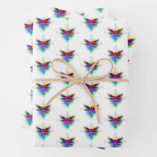 Rainbow Polygonal Dragonfly Wrapping Paper Sheet