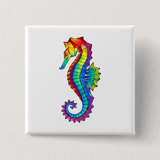 Rainbow Polygonal Seahorse 15 Cm Square Badge (Front)