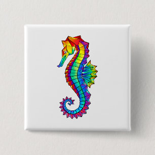 Rainbow Polygonal Seahorse 15 Cm Square Badge