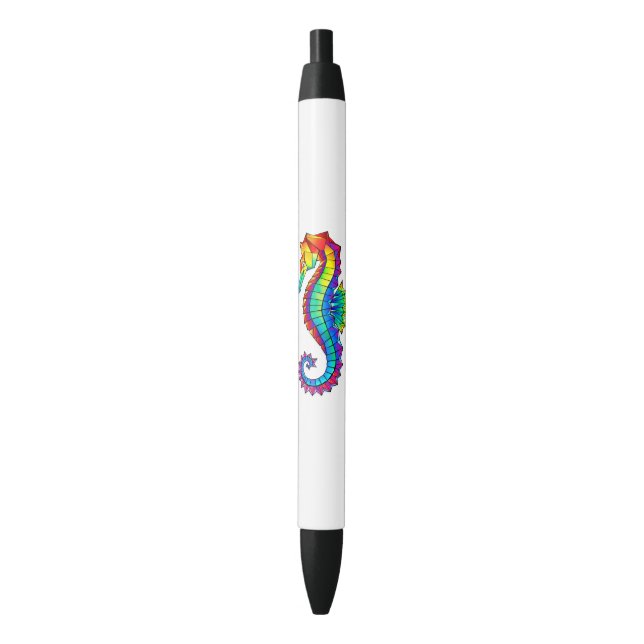 Rainbow Polygonal Seahorse Black Ink Pen (Front Vertical)
