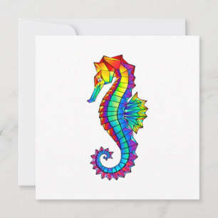 Rainbow Polygonal Seahorse Card