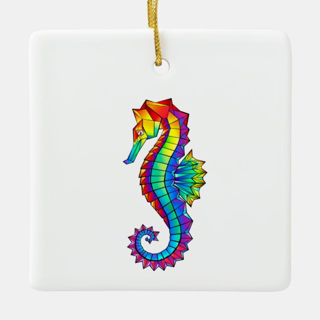 Rainbow Polygonal Seahorse Ceramic Ornament (Front)