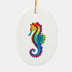 Rainbow Polygonal Seahorse Ceramic Ornament