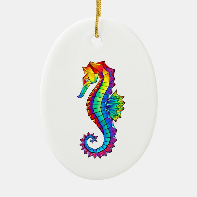 Rainbow Polygonal Seahorse Ceramic Ornament (Front)