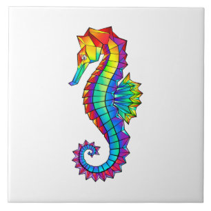 Rainbow Polygonal Seahorse Ceramic Tile