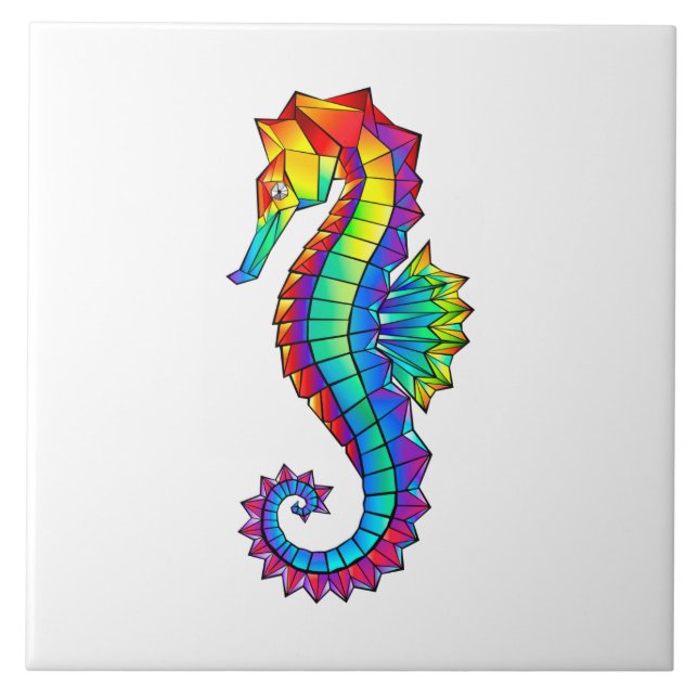 Rainbow Polygonal Seahorse Ceramic Tile (Front)