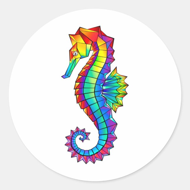Rainbow Polygonal Seahorse Classic Round Sticker (Front)