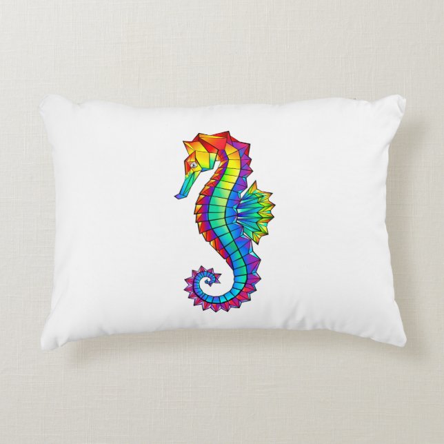 Rainbow Polygonal Seahorse Decorative Cushion (Front)