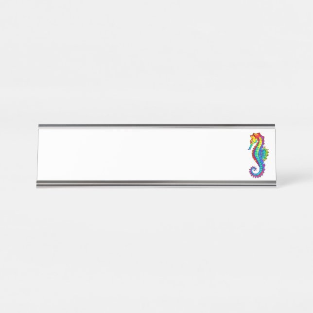 Rainbow Polygonal Seahorse Desk Name Plate (Front)