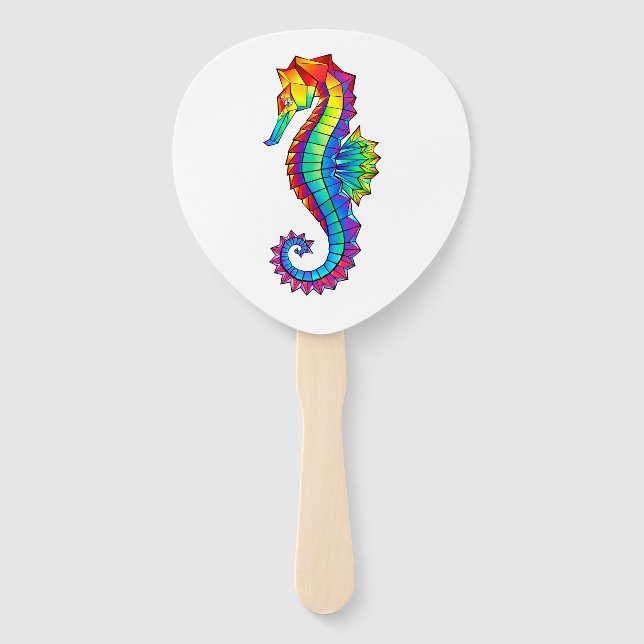 Rainbow Polygonal Seahorse Hand Fan (Front)