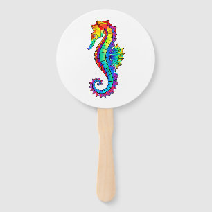 Rainbow Polygonal Seahorse Hand Fan