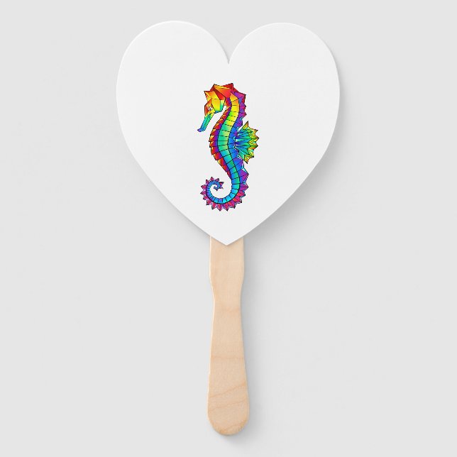 Rainbow Polygonal Seahorse Hand Fan (Front)