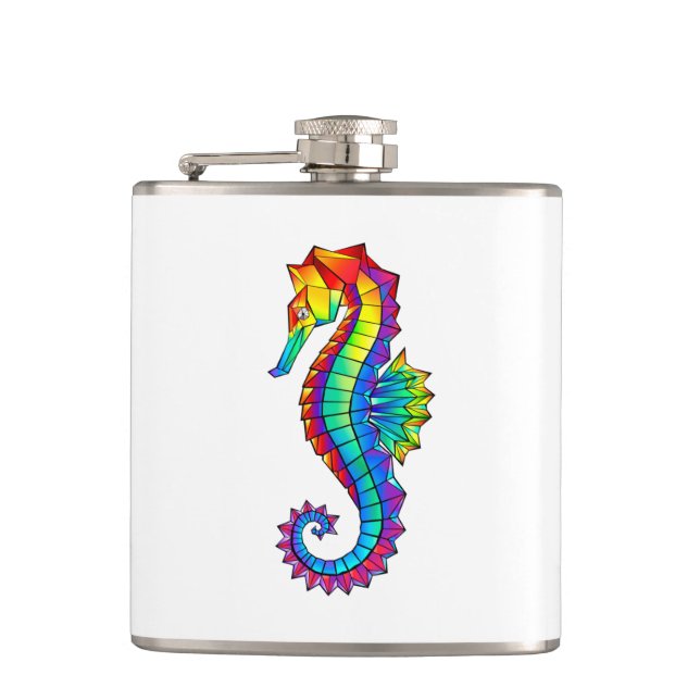 Rainbow Polygonal Seahorse Hip Flask (Front)