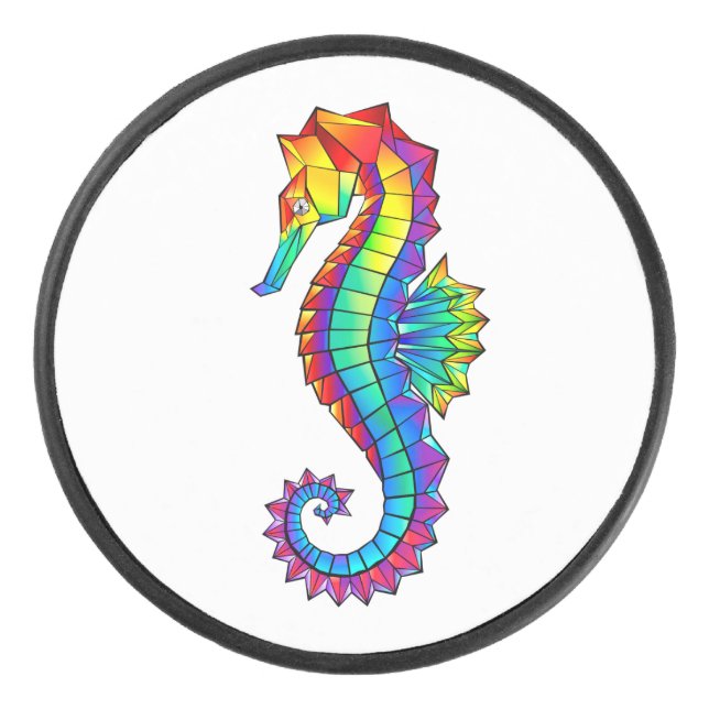 Rainbow Polygonal Seahorse Hockey Puck (Front)