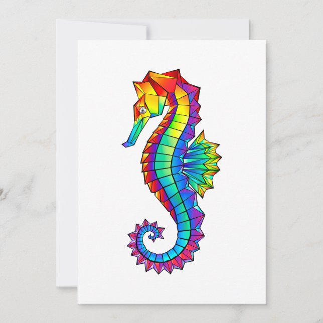 Rainbow Polygonal Seahorse Holiday Card (Front)